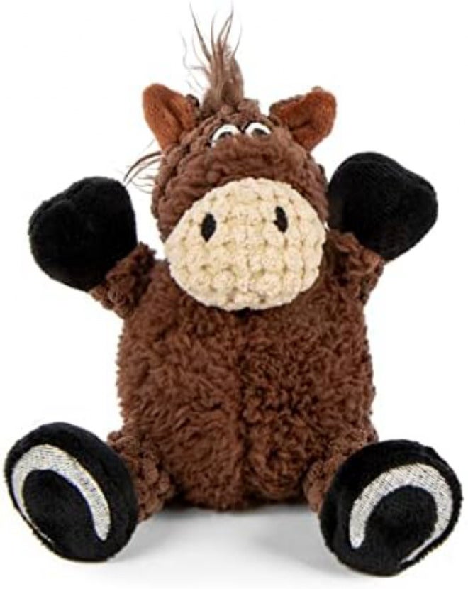 goDog Checkers Just for Me Sitting Horse Squeaky Plush Dog Toy, Chew Guard Technology - Brown, Mini - Image 1