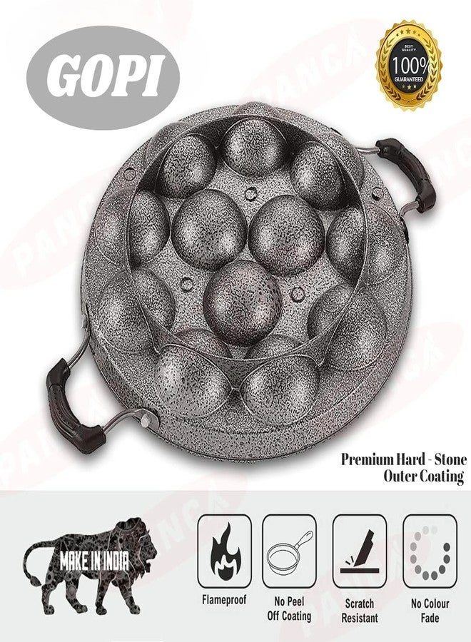 GOPI Aluminium 12 Cavity Appam Patra Paniyarakkal Two Side Handle with Steel lid & Wooden Picker, (23 cm, Black) - Image 4
