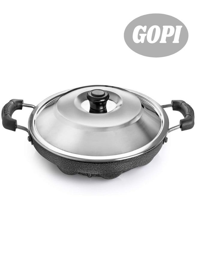 GOPI Aluminium 12 Cavity Appam Patra Paniyarakkal Two Side Handle with Steel lid & Wooden Picker, (23 cm, Black) - Image 5