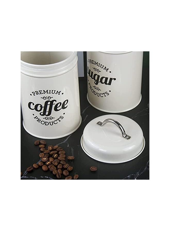 IAF Tea Coffee Sugar Set Piece of 3 Airtight Kitchen Food Canister Metal Storage Containers Jars for Biscuit Candy Cookies Onion with Lids and Handles (White) - Image 4