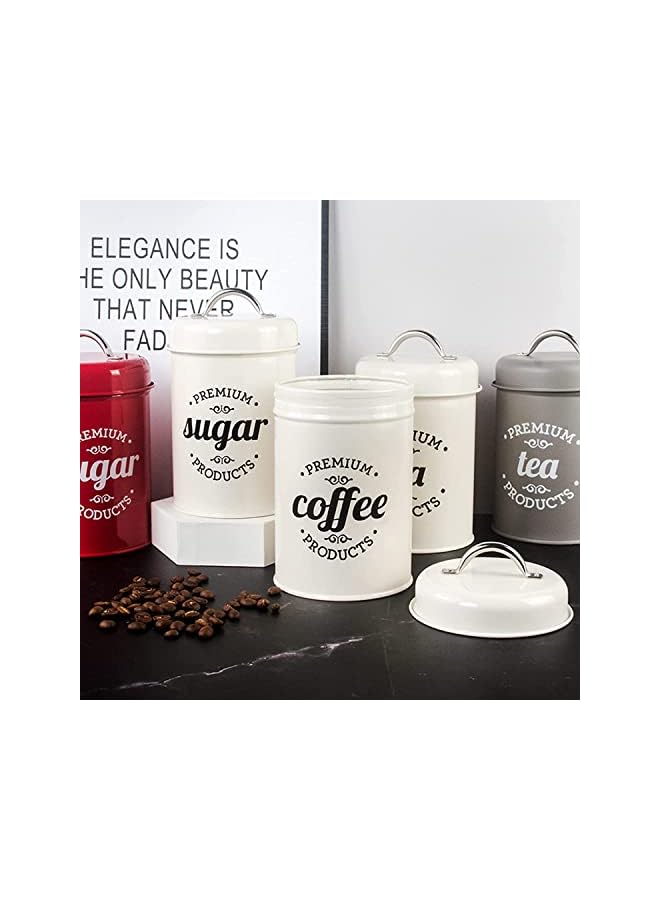 IAF Tea Coffee Sugar Set Piece of 3 Airtight Kitchen Food Canister Metal Storage Containers Jars for Biscuit Candy Cookies Onion with Lids and Handles (White) - Image 5