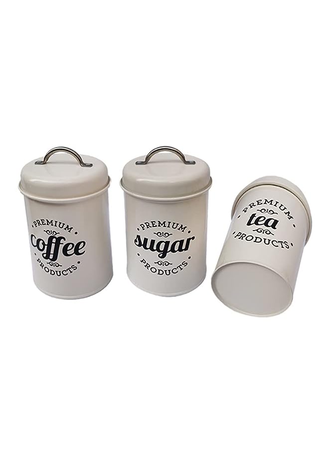 IAF Tea Coffee Sugar Set Piece of 3 Airtight Kitchen Food Canister Metal Storage Containers Jars for Biscuit Candy Cookies Onion with Lids and Handles (White) - Image 2