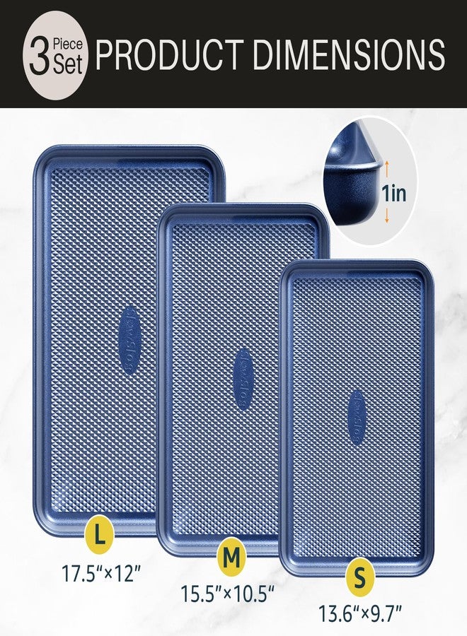 Slow Slog 3Pcs Nonstick Baking Sheet, Baking Sheet Pan Set, Jelly Roll Pans, Cookies Sheet for Baking, Cookie Sheet Pan with Diamond Texture, Blue - Image 2