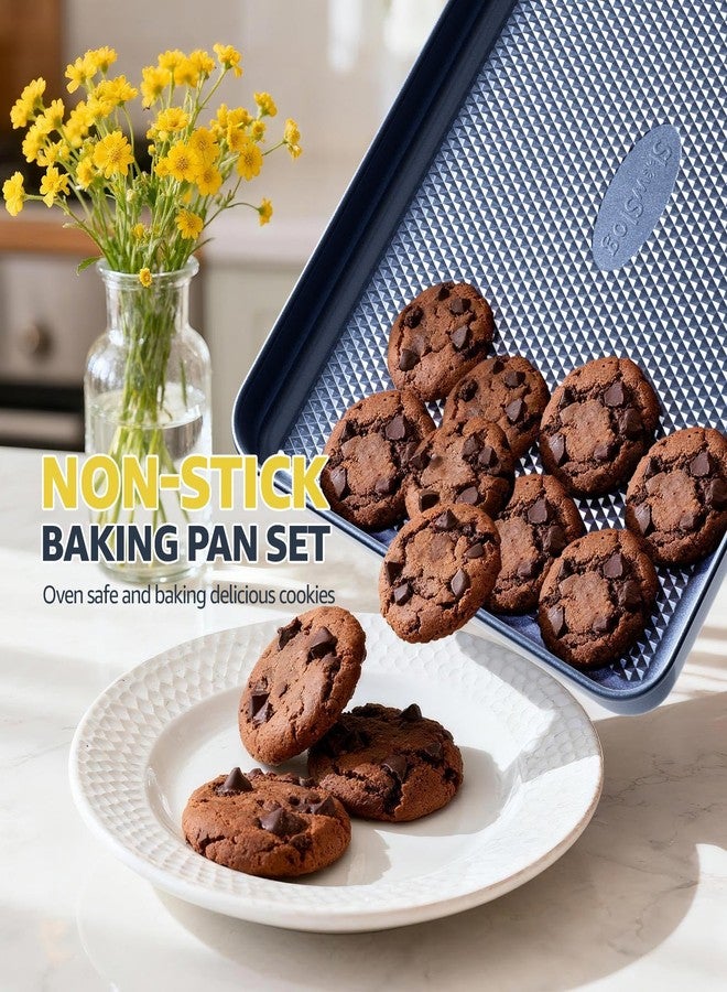 Slow Slog 3Pcs Nonstick Baking Sheet, Baking Sheet Pan Set, Jelly Roll Pans, Cookies Sheet for Baking, Cookie Sheet Pan with Diamond Texture, Blue - Image 3