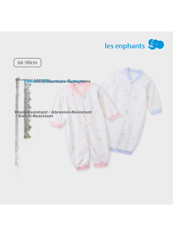 Les enphants Li Ying Fang Baby Autumn Tencel Long Sleeve Romper Pajamas Sky Blue 66cm - Image 2