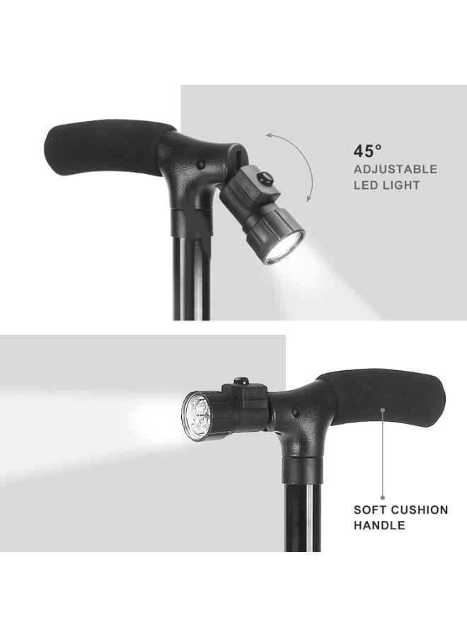 Panvil Walking Stick – Folding Adjustable Height Cane with LED Light, Non-Slip Flexible Base, Lightweight Foldable Extendable Walking Aid for Arthritis, Disabled & Elderly Support - Image 2