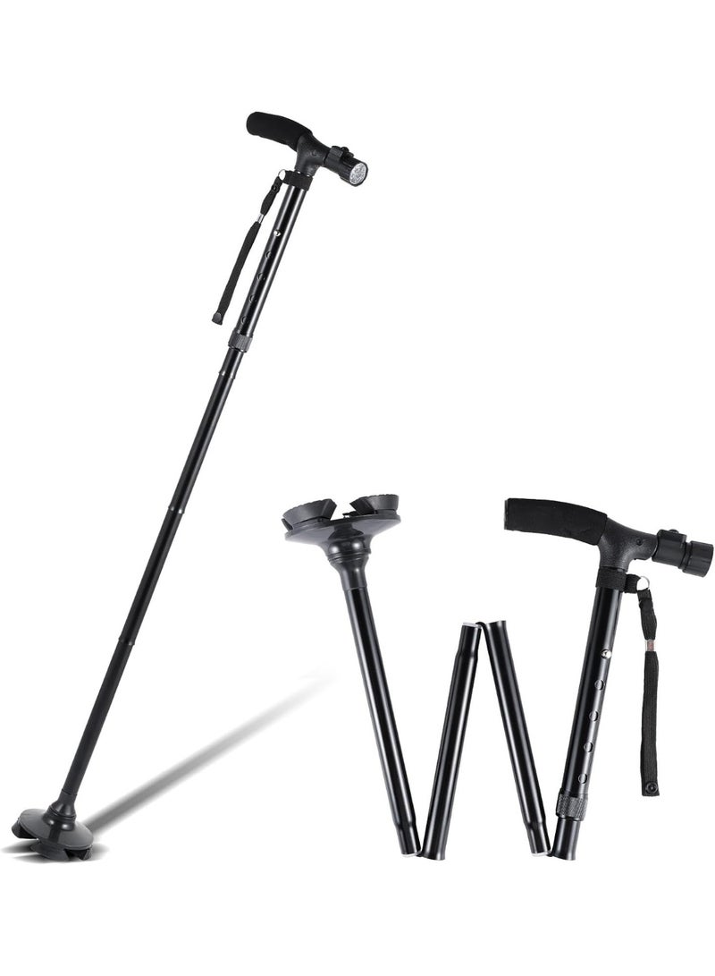Panvil Walking Stick – Folding Adjustable Height Cane with LED Light, Non-Slip Flexible Base, Lightweight Foldable Extendable Walking Aid for Arthritis, Disabled & Elderly Support - Image 4