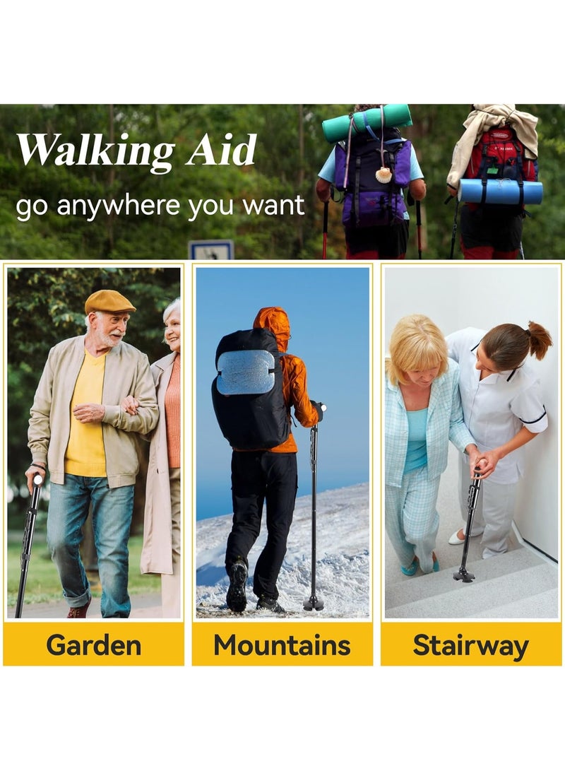 Panvil Walking Stick – Folding Adjustable Height Cane with LED Light, Non-Slip Flexible Base, Lightweight Foldable Extendable Walking Aid for Arthritis, Disabled & Elderly Support - Image 3