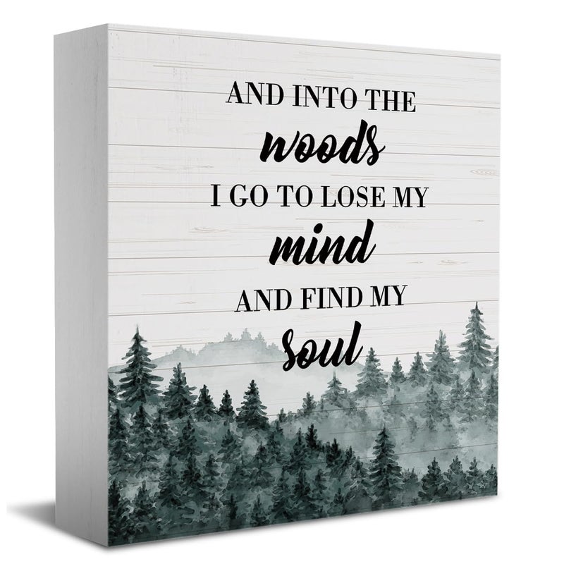HTBIG Funny Camping Gifts Decor Desk Decor Wooden Box Sign Camping Camper Accessories Decor Forest Wood Block Plaque Box Sign for Home Shelf Table Decoration Into The Woods I Go to Lose My Mind Sign - Image 1