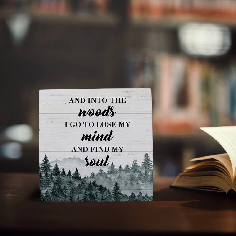 HTBIG Funny Camping Gifts Decor Desk Decor Wooden Box Sign Camping Camper Accessories Decor Forest Wood Block Plaque Box Sign for Home Shelf Table Decoration Into The Woods I Go to Lose My Mind Sign - Image 4
