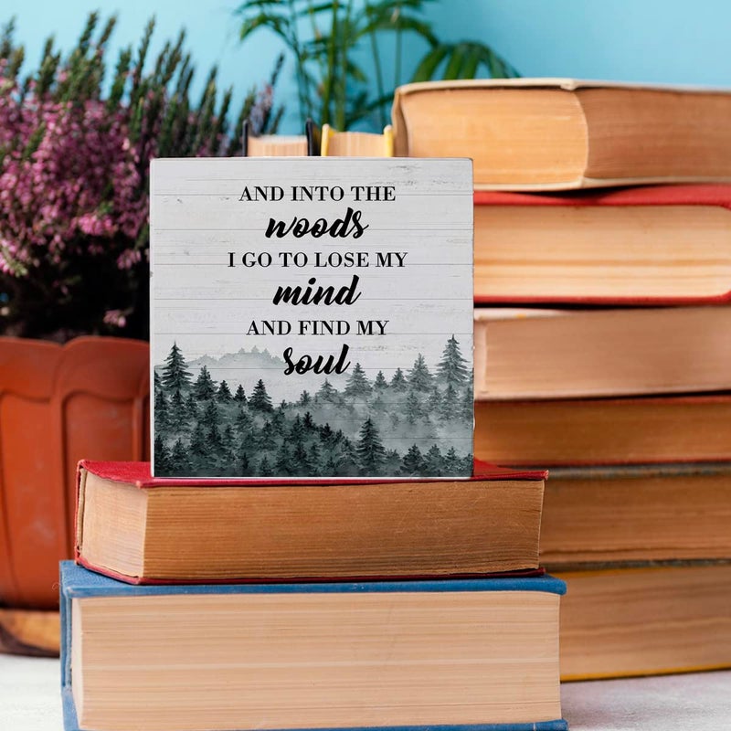 HTBIG Funny Camping Gifts Decor Desk Decor Wooden Box Sign Camping Camper Accessories Decor Forest Wood Block Plaque Box Sign for Home Shelf Table Decoration Into The Woods I Go to Lose My Mind Sign - Image 5
