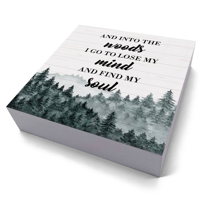 HTBIG Funny Camping Gifts Decor Desk Decor Wooden Box Sign Camping Camper Accessories Decor Forest Wood Block Plaque Box Sign for Home Shelf Table Decoration Into The Woods I Go to Lose My Mind Sign - Image 2