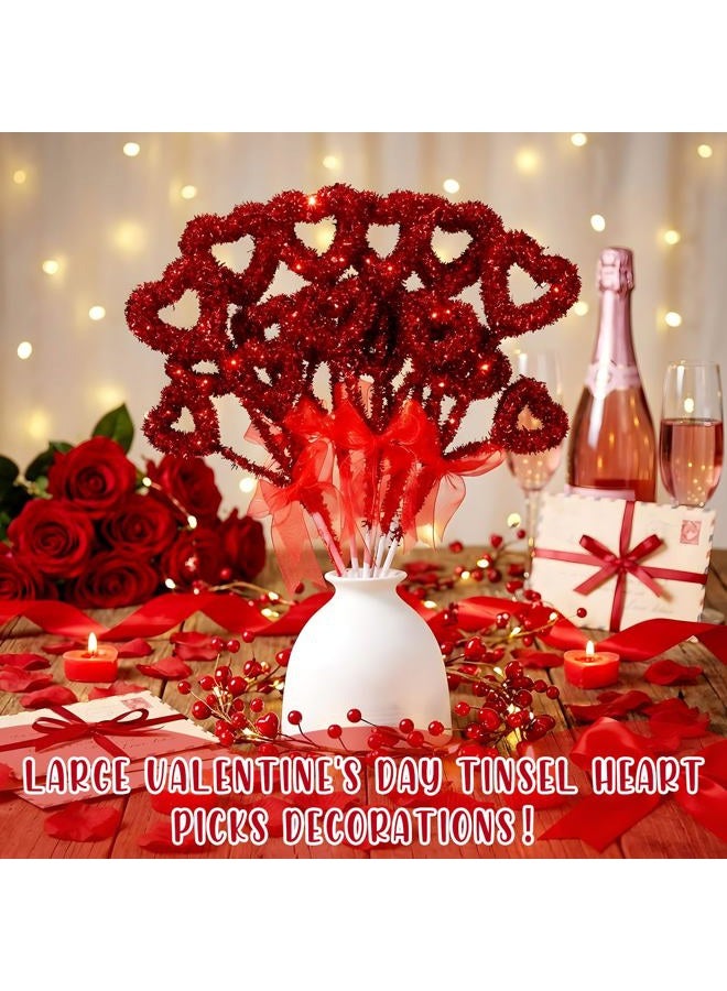 Solsew 6 Pcs Christmas Heart Tree Picks 14'' Large Valentine's Day Tree Decorations Glitter Tinsel Heart Picks Ornaments for Galentines Home Wedding Party Decor Crafts Supplies(Red) - Image 3