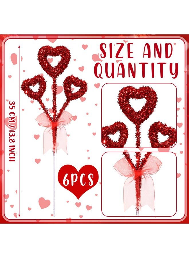 Solsew 6 Pcs Christmas Heart Tree Picks 14'' Large Valentine's Day Tree Decorations Glitter Tinsel Heart Picks Ornaments for Galentines Home Wedding Party Decor Crafts Supplies(Red) - Image 2