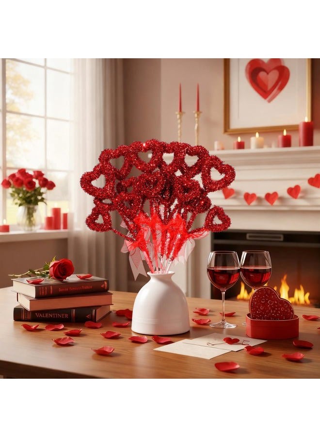 Solsew 6 Pcs Christmas Heart Tree Picks 14'' Large Valentine's Day Tree Decorations Glitter Tinsel Heart Picks Ornaments for Galentines Home Wedding Party Decor Crafts Supplies(Red) - Image 5
