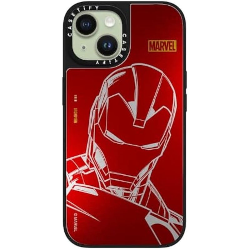 Casetify Mirror iPhone 15 Case 【Iron Man Co-Lab/Reflective / 4.9ft Drop Protection/Compatible with Magsafe】 - Iron Man - Red - Silver on Black - Image 2