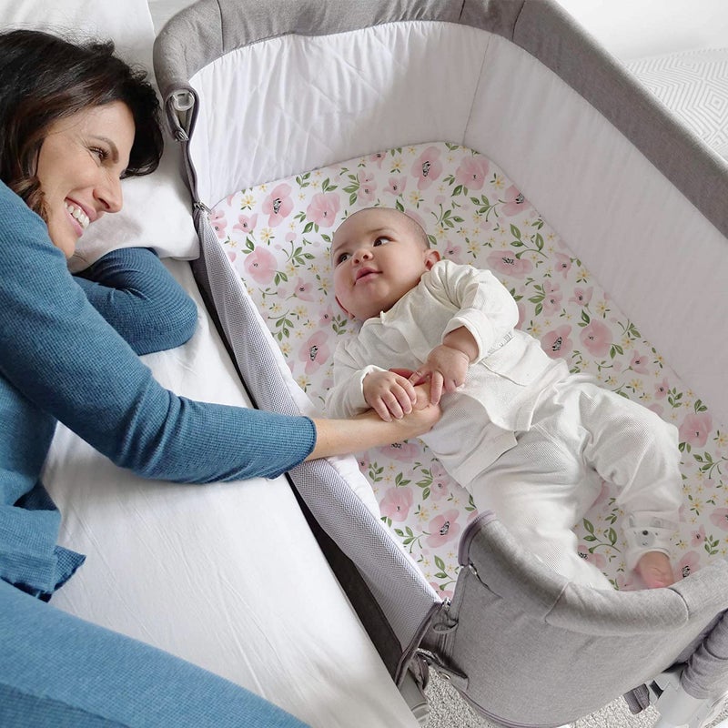 TotAha Premium Stretchy Bassinet Sheets for Baby Girl, Silky Comfort Cradle Sheets Fitted 18 x 36 for Oval, Rectangular, Hourglass Mattress, Hypoallergenic, Buttery Soft 2-Pack (Floral & Pale Pink) - Image 3
