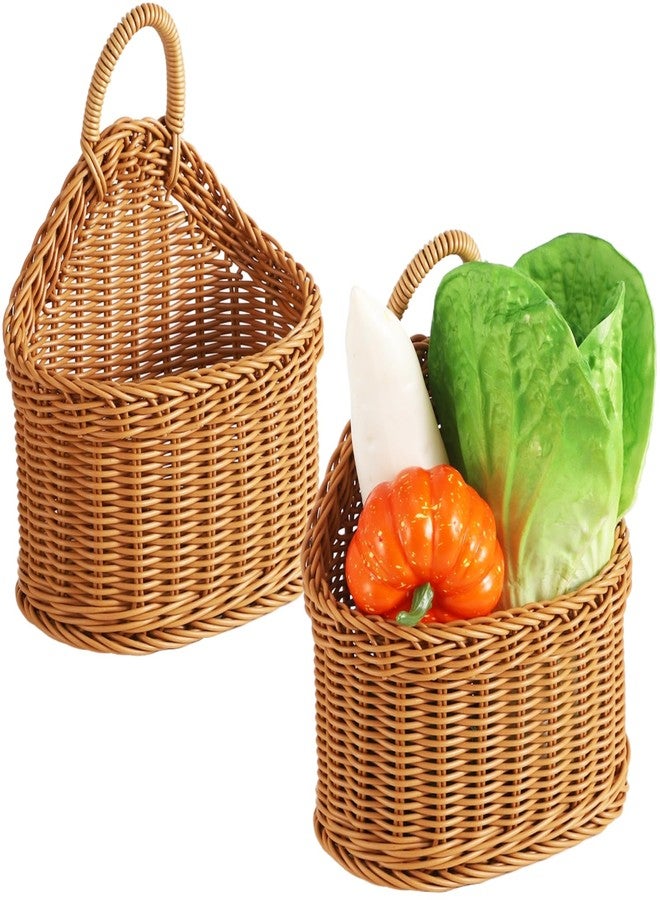 DORMIYA 2 Pcs Hanging Storage Baskets, Kitchen Wall Basket with Faux Rattan Woven Pattern, 7.48 x 7.09 x 4.33 in Decorative Wall Baskets for Kitchen, Pantry, Bathroom - Image 1