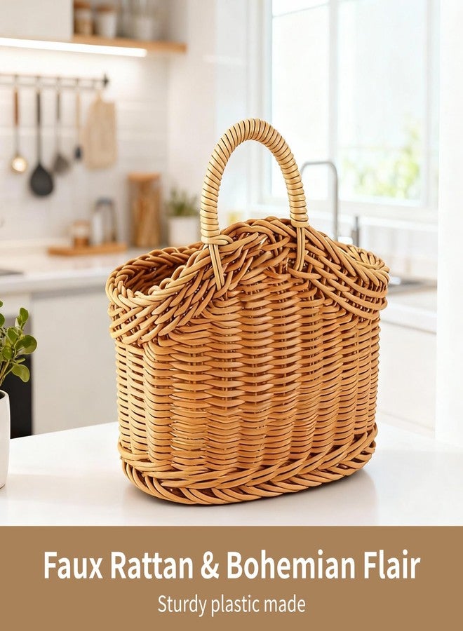 DORMIYA 2 Pcs Hanging Storage Baskets, Kitchen Wall Basket with Faux Rattan Woven Pattern, 7.48 x 7.09 x 4.33 in Decorative Wall Baskets for Kitchen, Pantry, Bathroom - Image 4