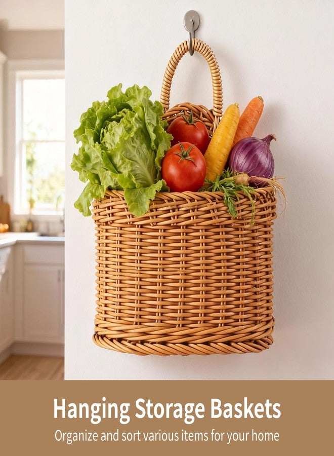 DORMIYA 2 Pcs Hanging Storage Baskets, Kitchen Wall Basket with Faux Rattan Woven Pattern, 7.48 x 7.09 x 4.33 in Decorative Wall Baskets for Kitchen, Pantry, Bathroom - Image 3