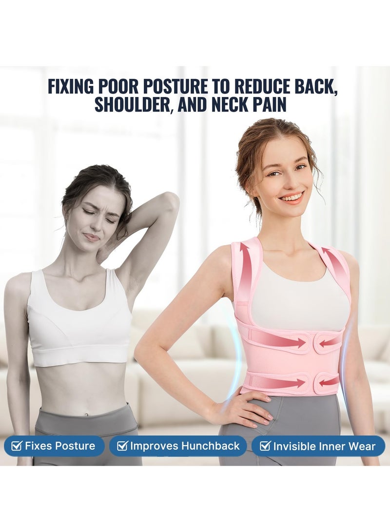 Back Brace and Posture Corrector for Women and Men, Back Straightener Posture Corrector, Scoliosis and Hunchback Correction, Back Pain, Spine Corrector, Support, Adjustable Posture Trainer, Pink - Image 5