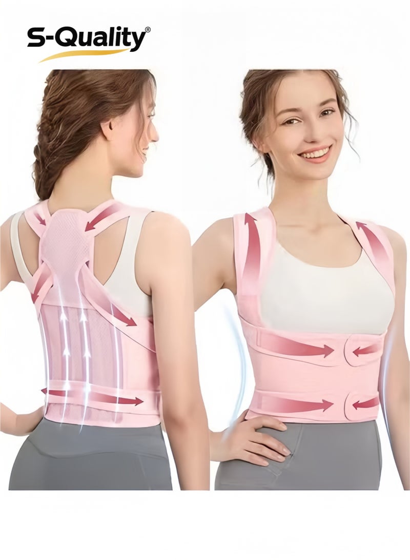 S-Quality Back Brace and Posture Corrector for Women and Men, Back Straightener Posture Corrector, Scoliosis and Hunchback Correction, Back Pain, Spine Corrector, Support, Adjustable Posture Trainer, Pink - Image 1