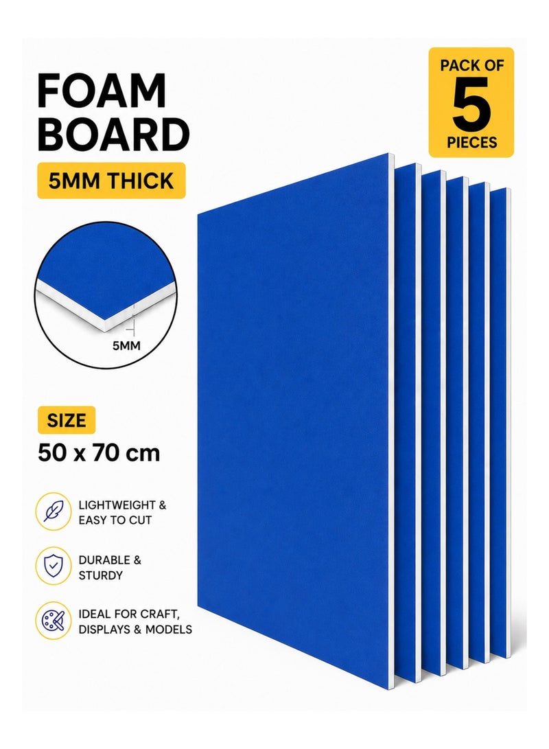 5-Piece 5mm Thick Foam Board For Craft And Illustration 50x70cm Size Blue - Image 1
