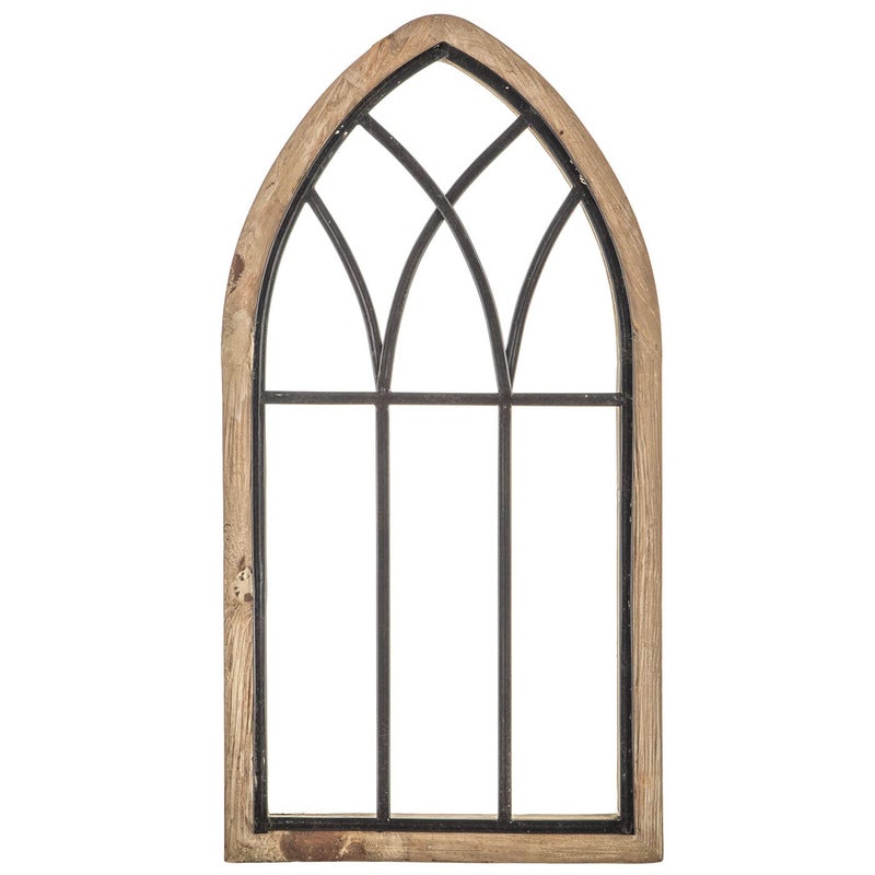 Hobby Lobby Rustic Cathedral Arch Wood Wall Decor â€“ Decorative Farmhouse Faux Window Frame â€“ Traditional Wood Framed Window Arch w/Metal Bars - Rustic Wall Decor for Living Room, Bedroom, or Event Space - Image 1