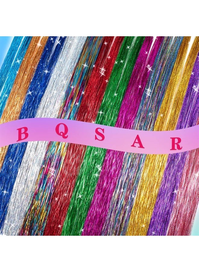 BQSAR Hair Tinsel Kit Strands With Tool 47 Inch 12 Colors 2100 Strands Fairy Hair Tinsel Kit Hair Extensions Sparkling Glitter Shiny Silk Tinsel for Women Girls Hair for Christmas Decorations (12 colors) - Image 1