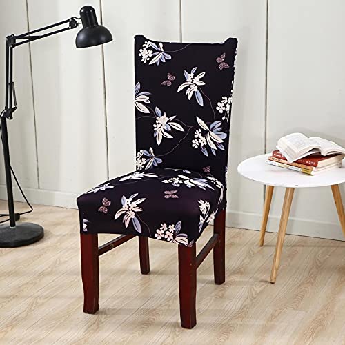 House of Quirk Polyester Spandex Printed Chair Cover Stretch Removable Washable Short Dining Chair Cover Protector Seat Slipcover (Black Flower, Pack of 2) - Image 2