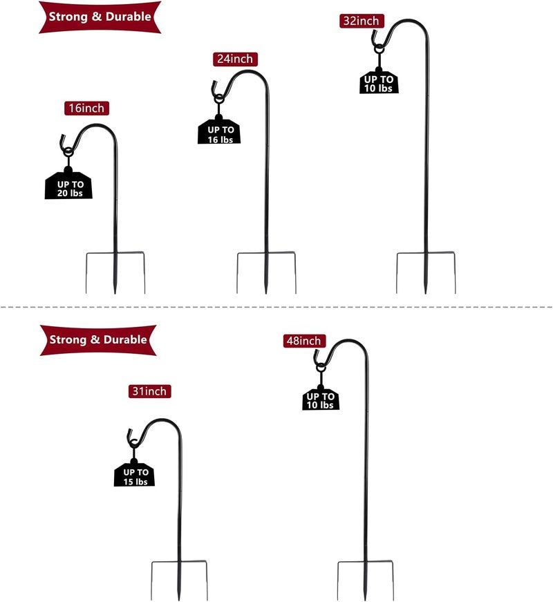 EXCMARK Shepherd Hook Adjustable Height 32/24/16’’ 1/2 inch Thick Use at Weddings, Hanging Solar Lights, Lanterns, Bird Feeders, Metal Hanger Hook (Black,32inch). U.S. Patent. - Image 4