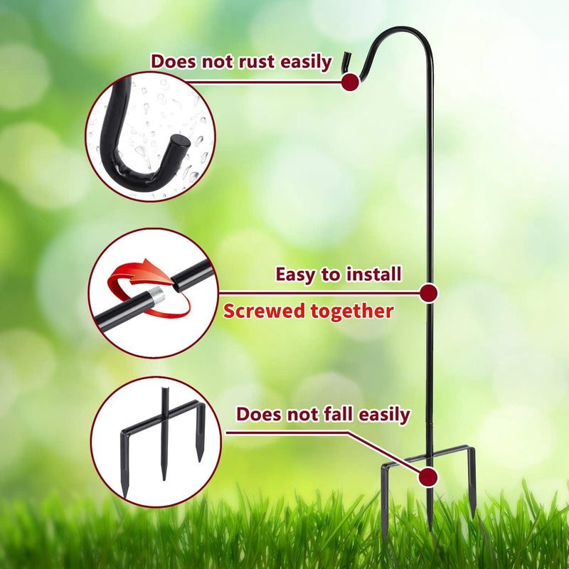 EXCMARK Shepherd Hook Adjustable Height 32/24/16’’ 1/2 inch Thick Use at Weddings, Hanging Solar Lights, Lanterns, Bird Feeders, Metal Hanger Hook (Black,32inch). U.S. Patent. - Image 3