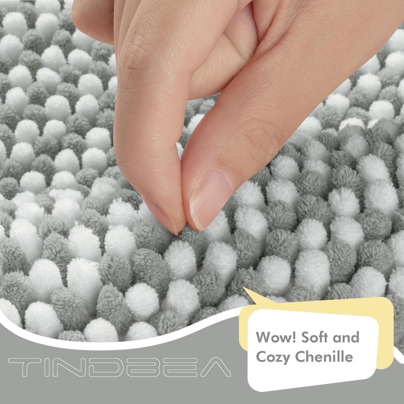 Tindbea Bathroom Rugs Set 2 Piece, Extra Soft and Absorbent Fluffy Striped Chenille Bath Mat Rug Set, Non Slip Bathroom Floor Mat, Machine Washable (20" x 32" Plus 16" x 24", Gray) - Image 2
