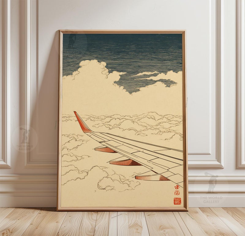 TNESSENTIAL Airplane Wing Cloud Sky Art Print | Minimal Aviation Window View Poster - Image 1