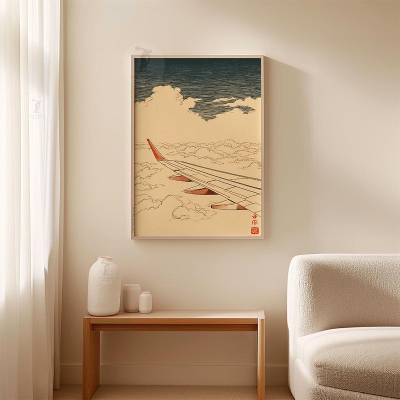 TNESSENTIAL Airplane Wing Cloud Sky Art Print | Minimal Aviation Window View Poster - Image 3