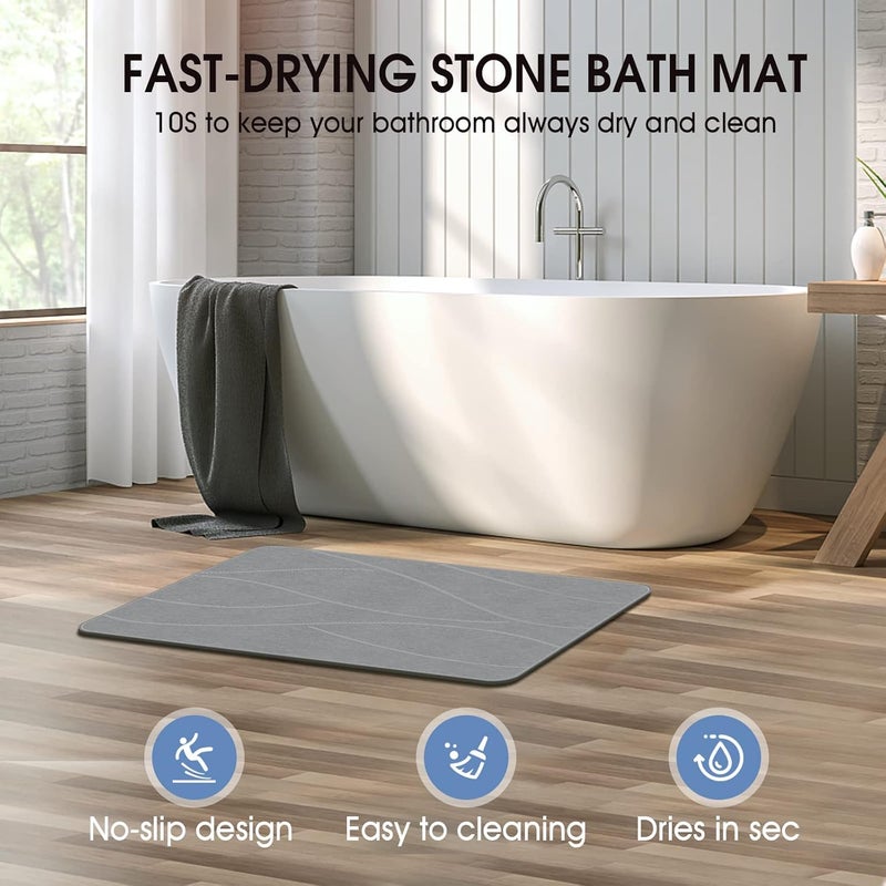 Veeloim Stone Bath Mat Diatomaceous Earth Shower Mat Non-Slip Super Absorbent Diatomite Stone Bath Mats for Bathroom Floor Quick Drying Natural Easy to Clean(23.6''×15.4" Gray) - Image 2
