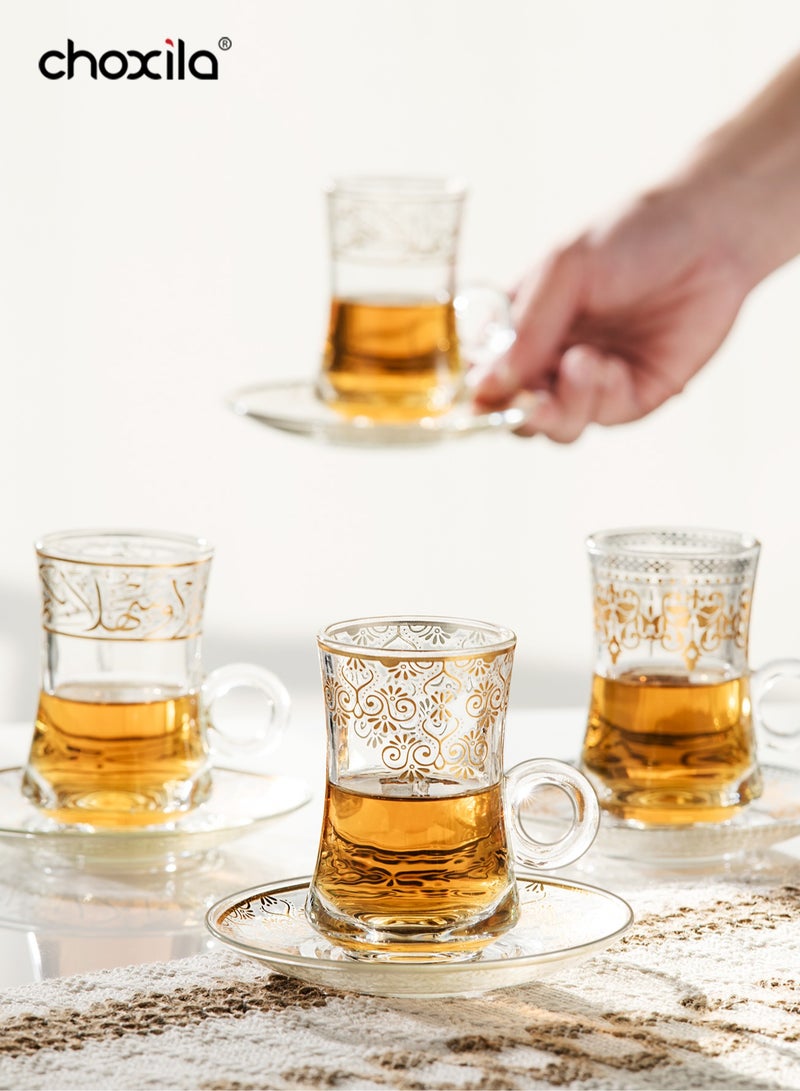 choxila 6pairs Premium Turkish Glass Tea Cup Set with Gift Box, suitable for 6 people, includes 6 saucers and 6 teacups, Moroccan-style tea set, perfect for tea party gifts, housewarming, wedding anniversaries - Image 4