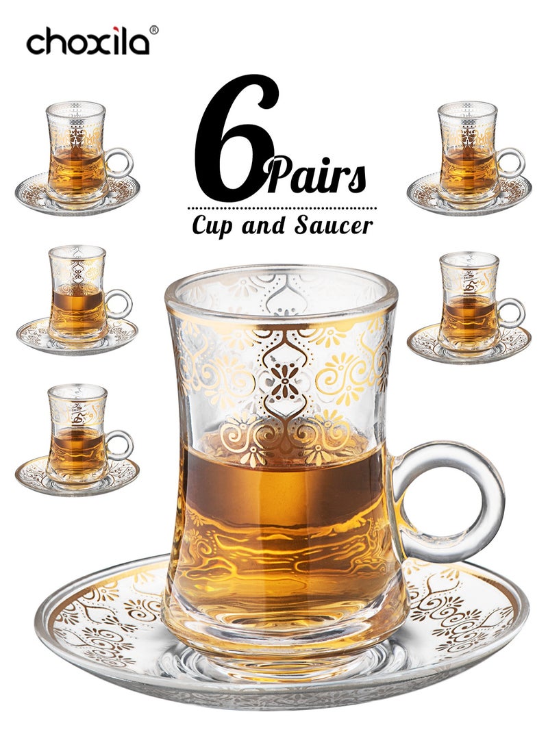 choxila 6pairs Premium Turkish Glass Tea Cup Set with Gift Box, suitable for 6 people, includes 6 saucers and 6 teacups, Moroccan-style tea set, perfect for tea party gifts, housewarming, wedding anniversaries - Image 2