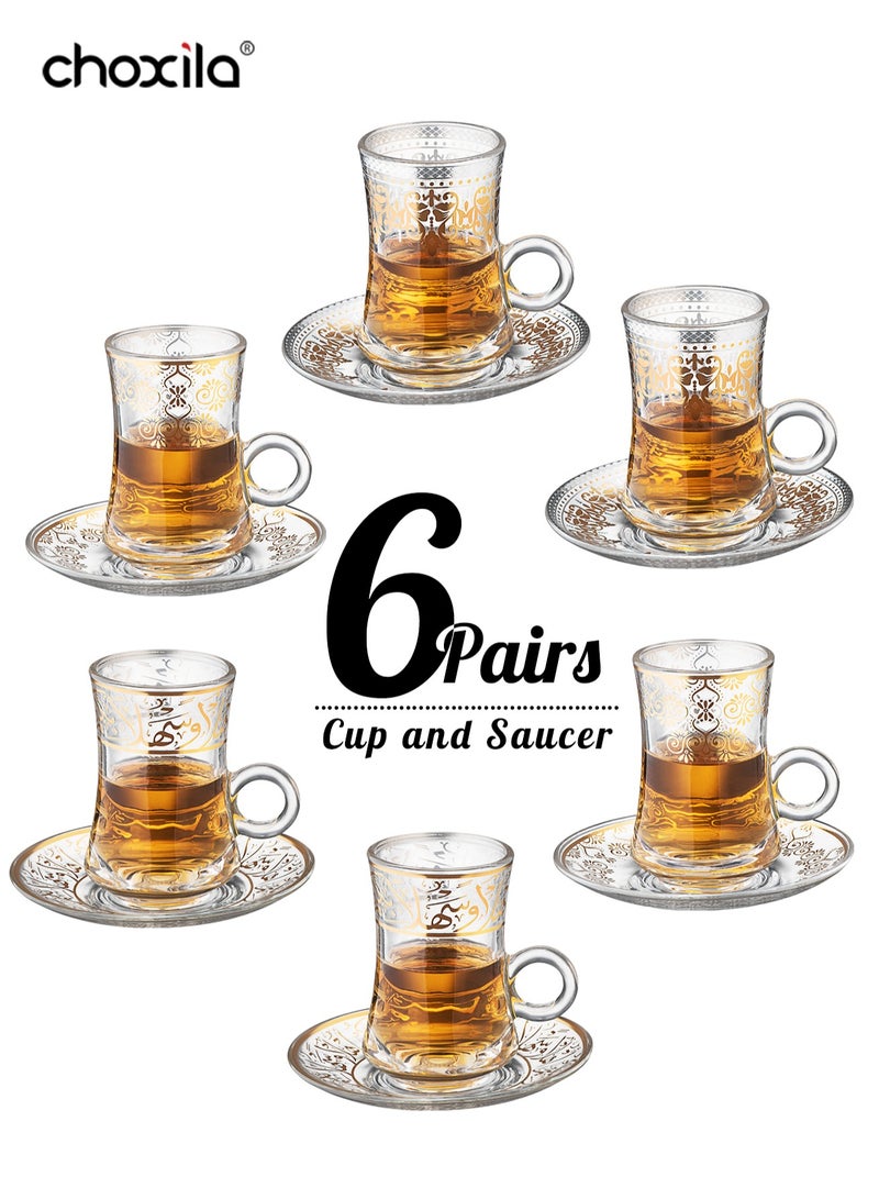 choxila 6pairs Premium Turkish Glass Tea Cup Set with Gift Box, suitable for 6 people, includes 6 saucers and 6 teacups, Moroccan-style tea set, perfect for tea party gifts, housewarming, wedding anniversaries - Image 3