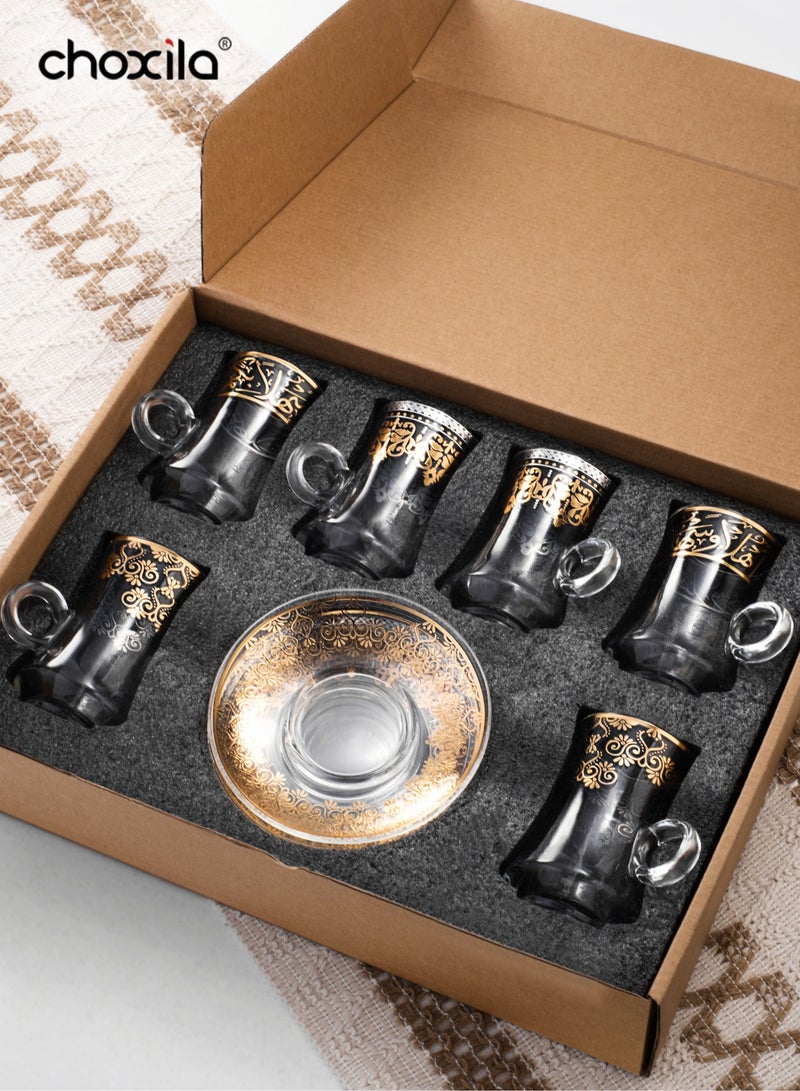 choxila 6pairs Premium Turkish Glass Tea Cup Set with Gift Box, suitable for 6 people, includes 6 saucers and 6 teacups, Moroccan-style tea set, perfect for tea party gifts, housewarming, wedding anniversaries - Image 1