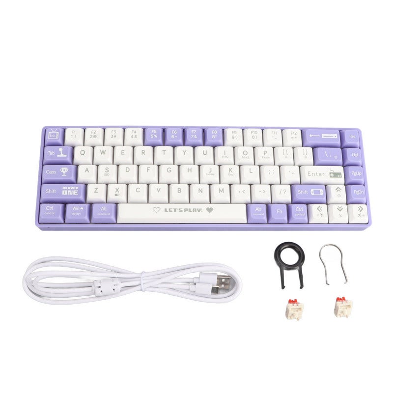 Ajazz Wired Mechanical Gaming Keyboard 68 Keys Purple White Hot Swappable - Portable Compact Mechanical Keyboard with Dynamic Backlighting for Travel Work - Image 1