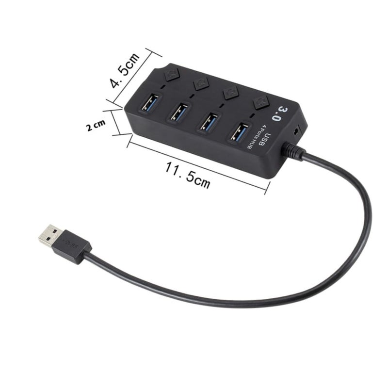 USB Hub مع مفاتيح فردية، نقل بيانات فائق السرعة، حماية من التيار الزائد، محمول للكمبيوتر المحمول، الكمبيوتر الشخصي، الجهاز اللوحي، الهاتف الذكي، أسود - Image 3