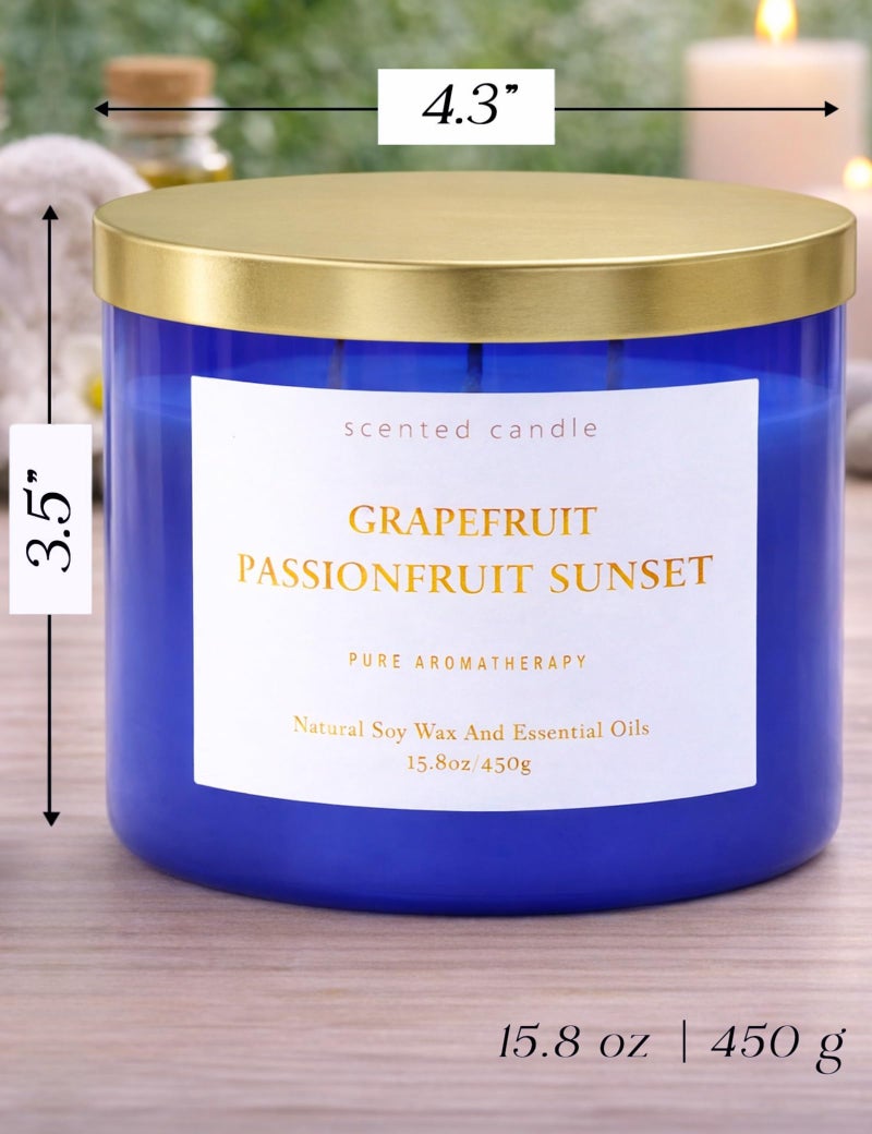 T&H Grapefruit Passionfruit Sunset Scented Candle - Large 3-Wick Aromatherapy Soy Candle for Home, 15.8oz - Fresh Tropical Citrus Stress Relief Candle - Relaxation Gift for Women & Men - Image 4