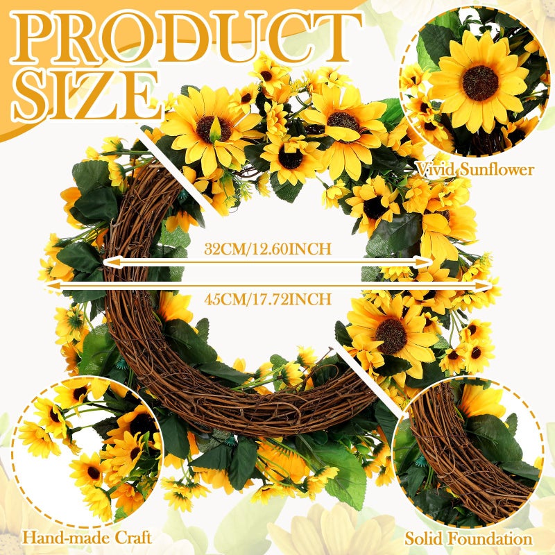 Tingjoo 2 Pcs Sunflower Natural Coir Doormat Fall Wreath and Door Mat 17 x 29 Inch Sunflower Welcome Mat and Front Door Wreath for Home Entryway Outdoor Patio Porch Garden - Image 4