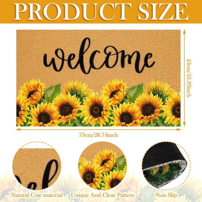 Tingjoo 2 Pcs Sunflower Natural Coir Doormat Fall Wreath and Door Mat 17 x 29 Inch Sunflower Welcome Mat and Front Door Wreath for Home Entryway Outdoor Patio Porch Garden - Image 3