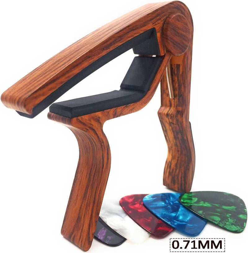 WINGO Guitar Capo for 6-String Acoustic Electric Guitars, Quick Change for Ukulele Banjo Mandolin Bass with 5 Free Picks, Rosewood - Image 2