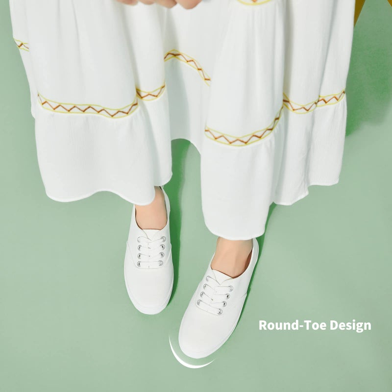 TUOPIN Womens White Canvas Sneakers Low Top Lace-up Canvas Shoes Lightweight Casual Tennis Shoes(White.US9) - Image 2