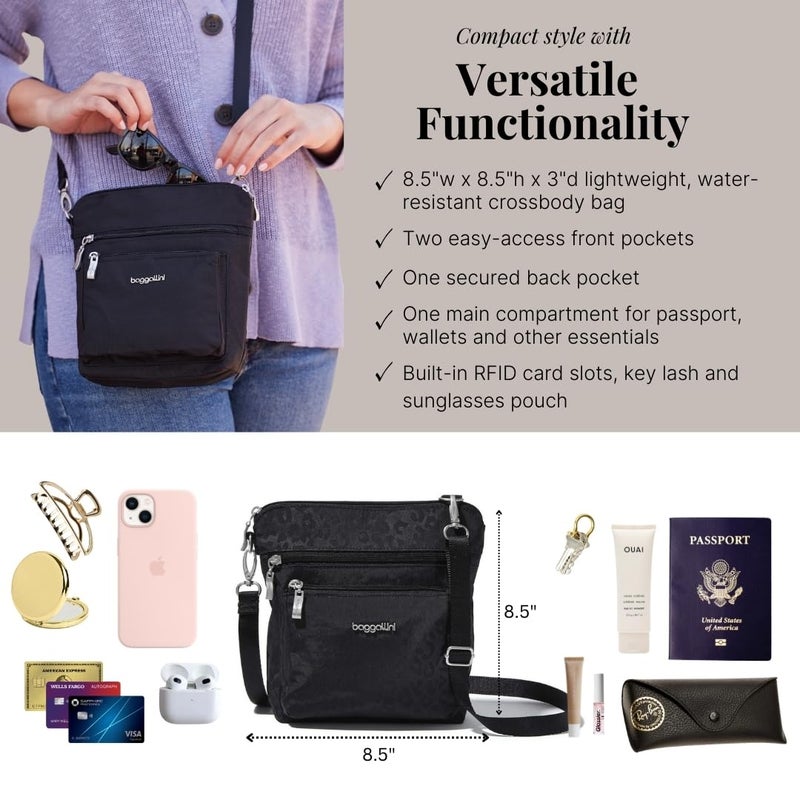 Baggallini Women's Modern Pocket Crossbody, Black Cheetah Emboss - Image 4