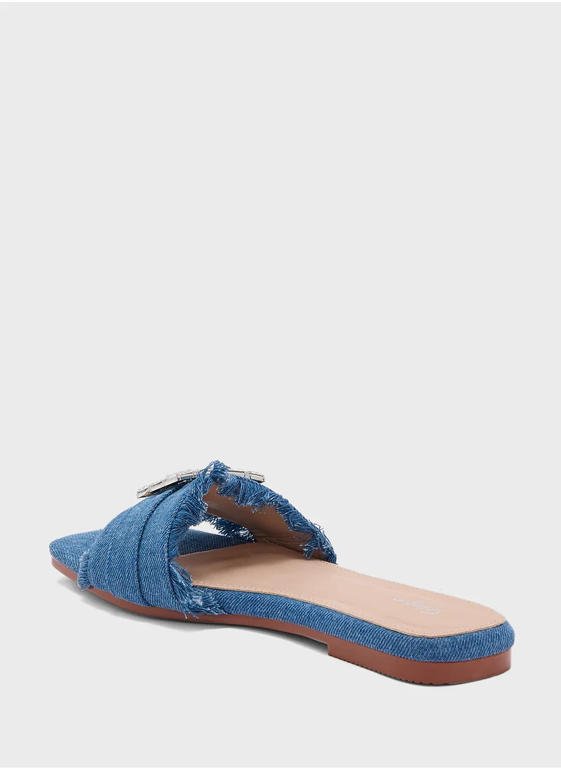Ginger Frayed Edge Diamante Buckle Slide