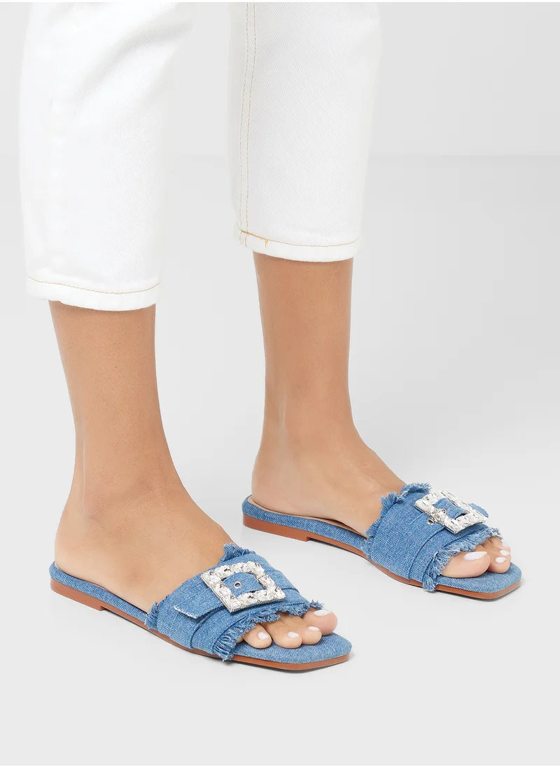 Ginger Frayed Edge Diamante Buckle Slide